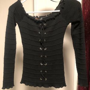 Black lace up shirt